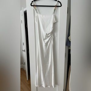 White Satin Zara dress with multicolor strap detail